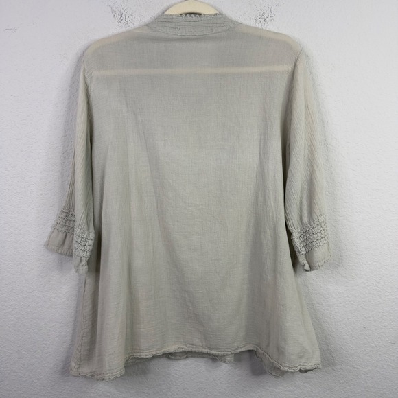JP & Mattie Shirt M Beige Gauze Boho Peasant Cottagecore Lagenlook Coastal - Picture 2 of 10